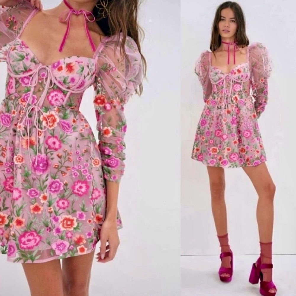For Love And Lemons Pink Floral Tayla Mini Dress